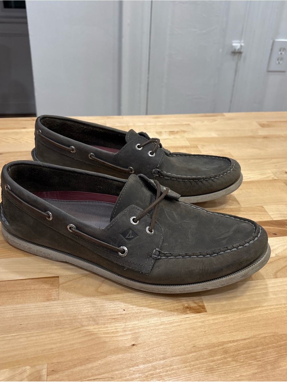 Sperry Authentic Original 2-Eye Gray Leather Boat Shoes Rawhide Laces Sz 12
